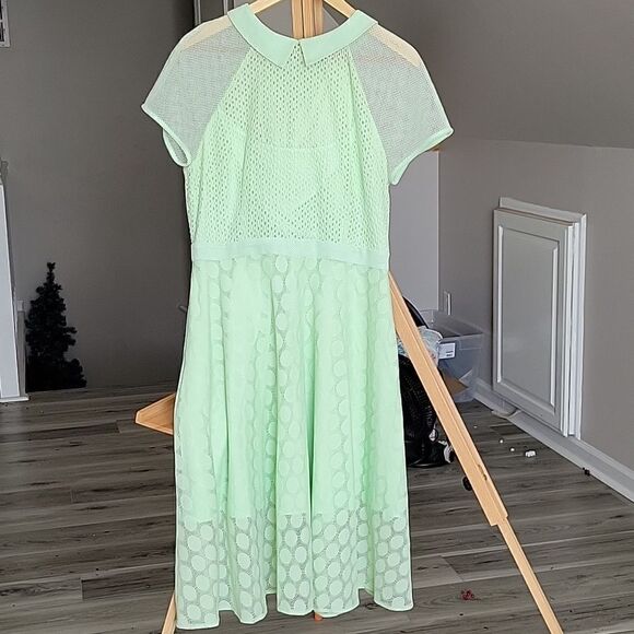 NWOT! NEW YORK & CO Vintage Retro Preppy Dress Lace Over Mint Green Midi 
SZ  10 - Picture 10 of 17